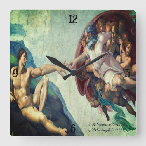 Creation of Adam by Michelangelo Square Wall Clock