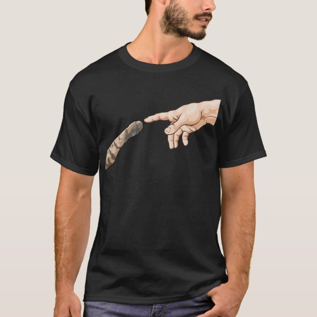 Creation of Adam Hands Cat Michelangelo Touch Of G T-Shirt (Front)