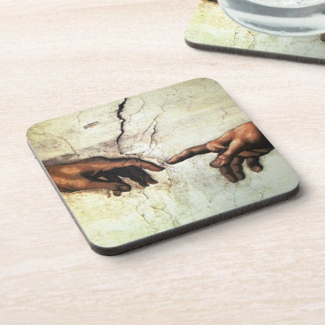 Creation of Adam - Hands Michelangelo 1475 - 1564 Beverage Coaster (Left Side)
