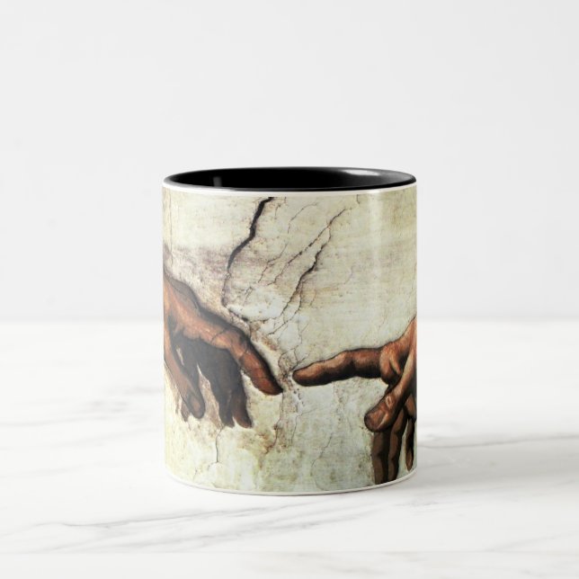 Creation of Adam - Hands Michelangelo 1475 - 1564 Two-Tone Coffee Mug (Center)
