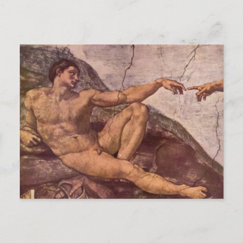 Creation of Adam in detail by Michelangelo Postcard