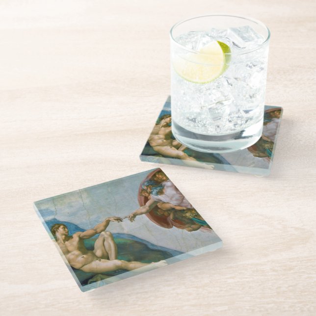 Creation of Adam - Michelangelo 1475 - 1564 Glass Coaster (Angled)
