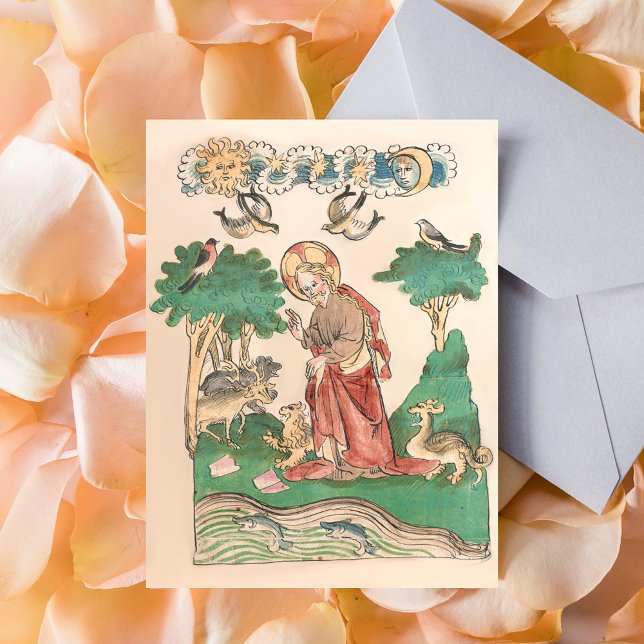 Creation of the World - Bible Medieval Manuscript  Postcard (Creation of the World - Bible Medieval Manuscript Catholic Christian Postcard)