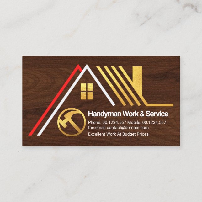 Creative A-Frame Gold Roof On Timber Wood Business Card (Front)