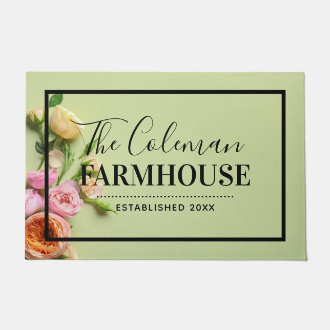 Creative Abstract Floral Farmhouse Family Monogram Doormat (Front)