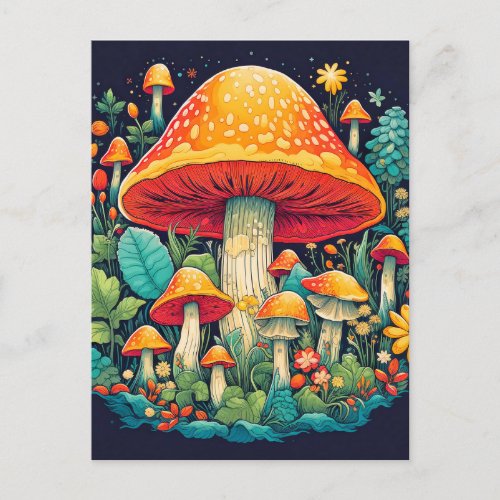 Creative Abstract Mushroom Forest Illustration Postcard