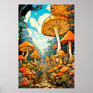 Creative Abstract Mushroom Forest Illustration Poster