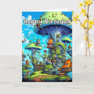 Creative Abstract Mushroom Village Illustration Card