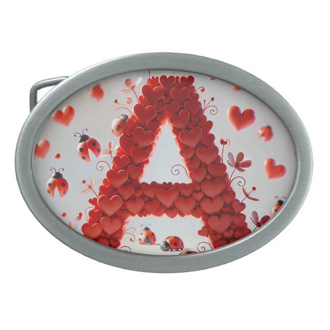 Creative Alphabet Letter A with Heart Shapes Belt Buckle (Front)