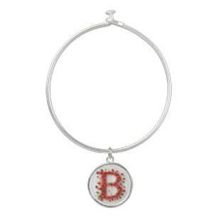 Creative Alphabet Letter B with Heart Shapes Bangle Bracelet