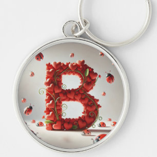 Creative Alphabet Letter B with Heart Shapes Keychain