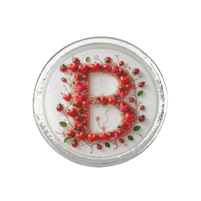 Creative Alphabet Letter B with Heart Shapes Ring (Front)