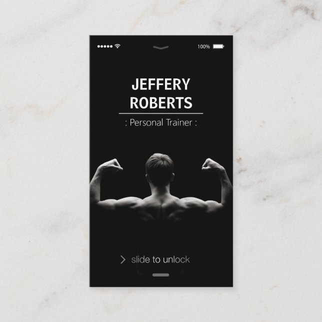 Creative and Unique Bodybuilder Personal Trainer Business Card (Front)
