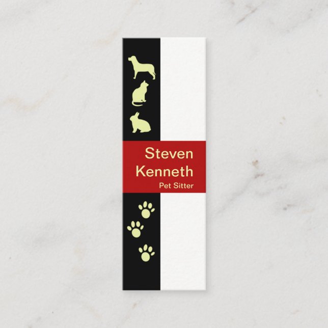 Creative Animal And Paws Motif Pet Sitter Mini Business Card (Front)
