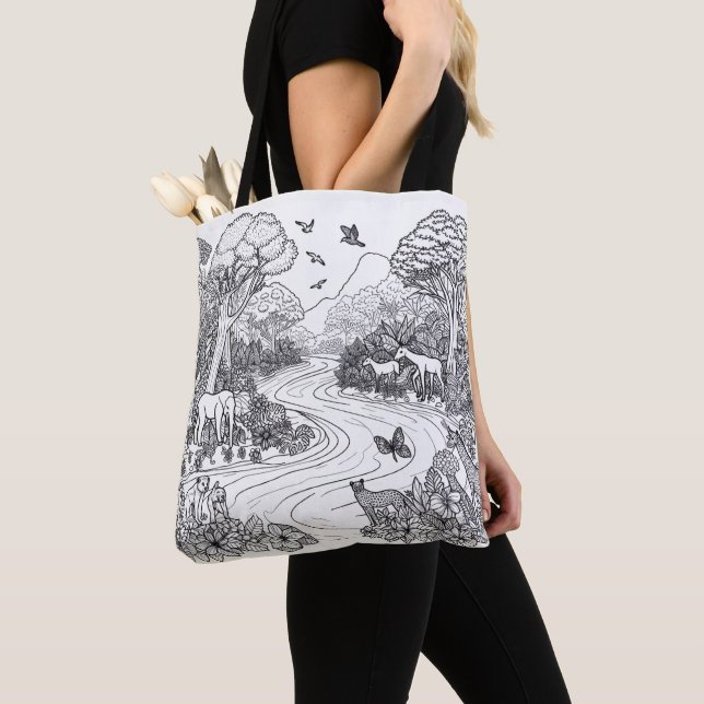Creative Animal Nature Line Art Coloring  Tote Bag (Close Up)