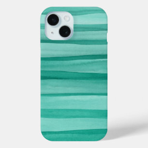 Creative Aqua Green Watercolor Lines Pattern iPhone 15 Case