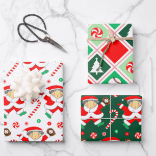 Creative Baseball Christmas Holiday Gift Wrapping Paper Sheets