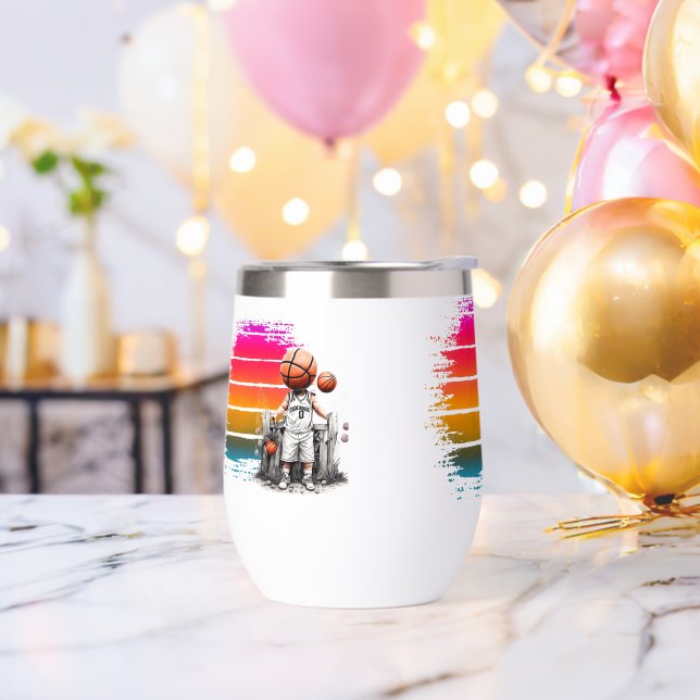 Creative Basketball Design - Player, Shoe & Ball  Thermal Wine Tumbler (Bachelor Party)
