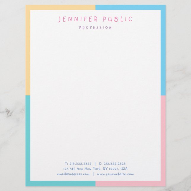 Creative Beautiful Pink Yellow Blue Green Modern Letterhead (Front)
