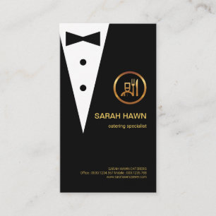 Creative Black Tuxedo Gold Boutonniere Chef Logo Business Card