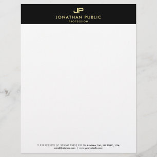 Creative Black White Gold Monogram Simple Modern Letterhead