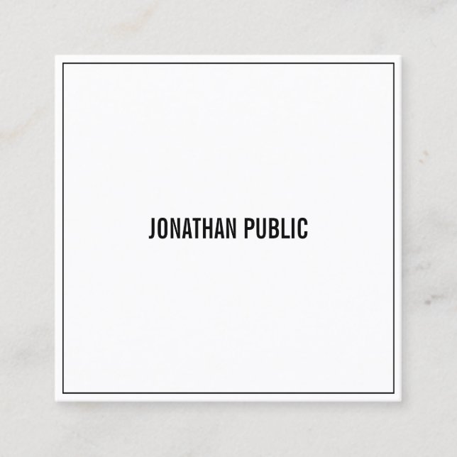 Creative Black White Minimalist Modern Simple Chic Square Business Card (Front)