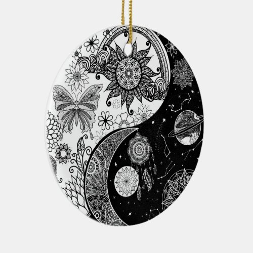 Creative Black white Yin Yang Night Day Mandala Ceramic Ornament