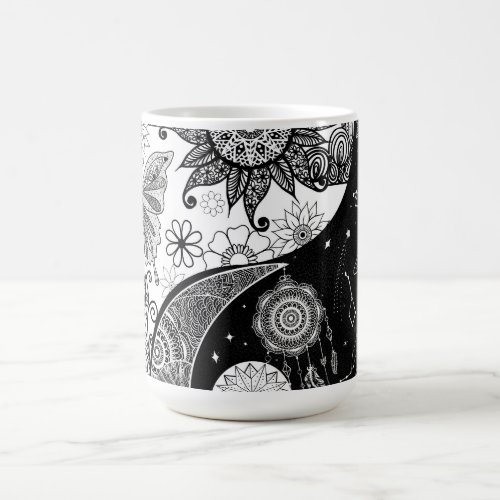 Creative Black white Yin Yang Night Day Mandala Coffee Mug