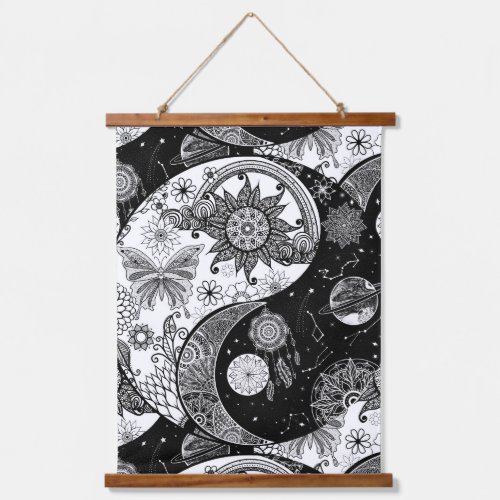Creative Black white Yin Yang Night Day Mandala Hanging Tapestry