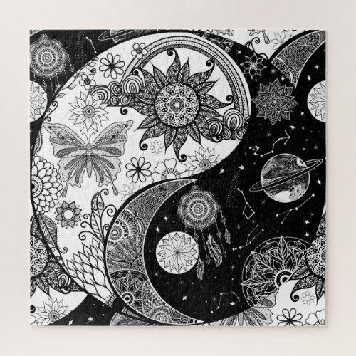 Creative Black white Yin Yang Night Day Mandala Jigsaw Puzzle