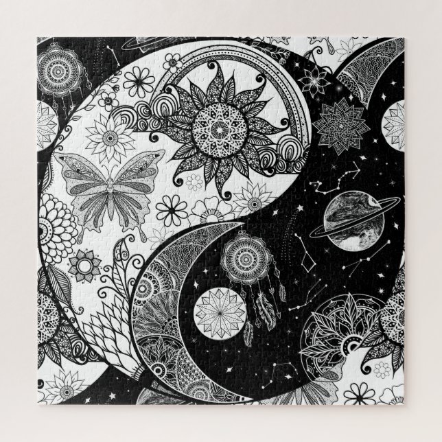 Creative Black white Yin Yang Night Day Mandala Jigsaw Puzzle (Vertical)