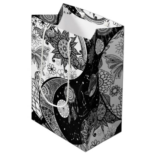 Creative Black white Yin Yang Night Day Mandala Medium Gift Bag