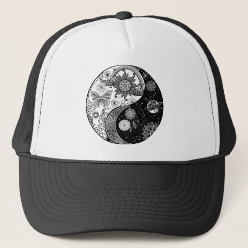 Creative Black white Yin Yang Night Day Mandala Trucker Hat