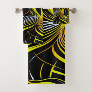 Creative Black,Yellow & Orange Seamless Abstracts Bath Towel Set