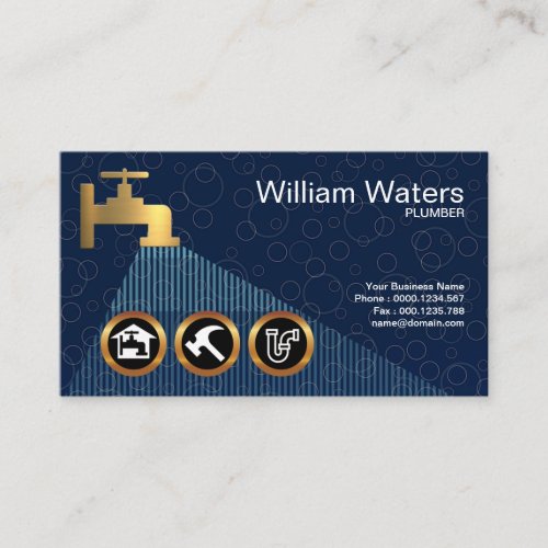 Creative Blue Bubbles Plumbers Flowing Icons Tap Business Card