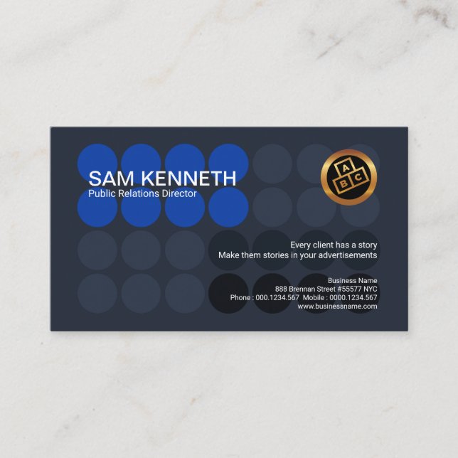 Creative Blue Dots Signage Public Relations Business Card (Front)