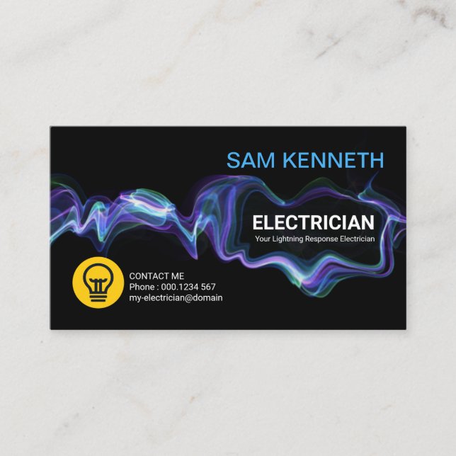Creative Blue Electrical Current Frame Electrician Business Card (Front)