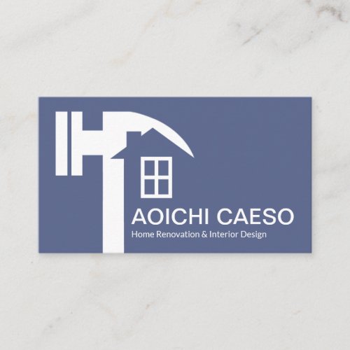 Creative Blue Hammer Home Silhouette Contractor Business Card