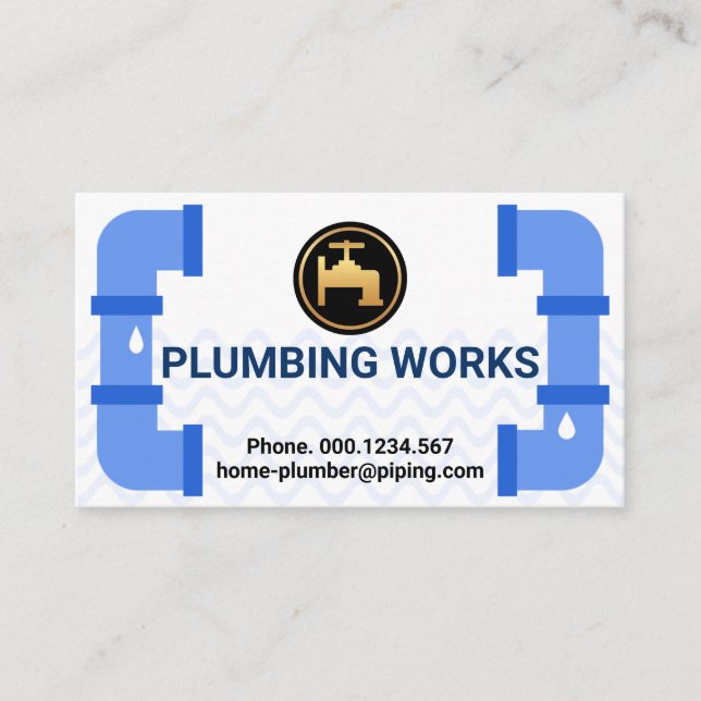 Creative Blue Leaking Plumbing Pipe Business Card (Front)
