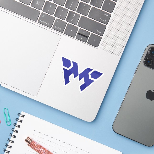 Creative Blue Modern and Minimal Letter W Monogram Sticker (Laptop w/ iPhone)
