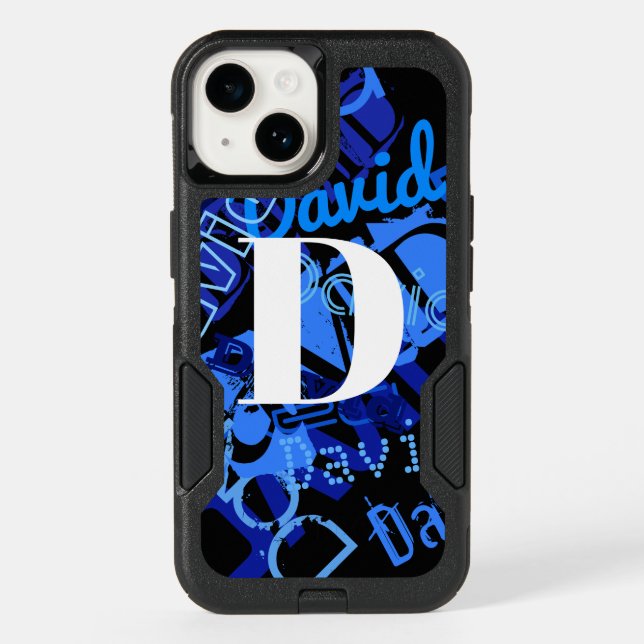 Creative Blue Monogram Otterbox iPhone Case (Back)