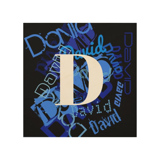 Creative Blue Monogram Wood Wall Art (Front)
