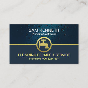 Creative Blue Water Drop Gold Faucet Plumber Business Card