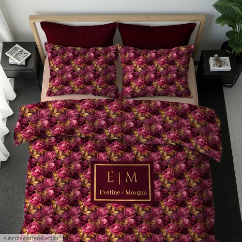 Creative Blush Burgundy Gold Personalized Bedding 
