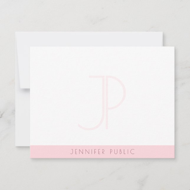 Creative Blush Pink Monogram Modern Minimalist Note Card (Front)