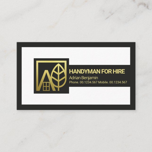 Creative Border Frame Gold Landscape Handyman Business Card (Front)