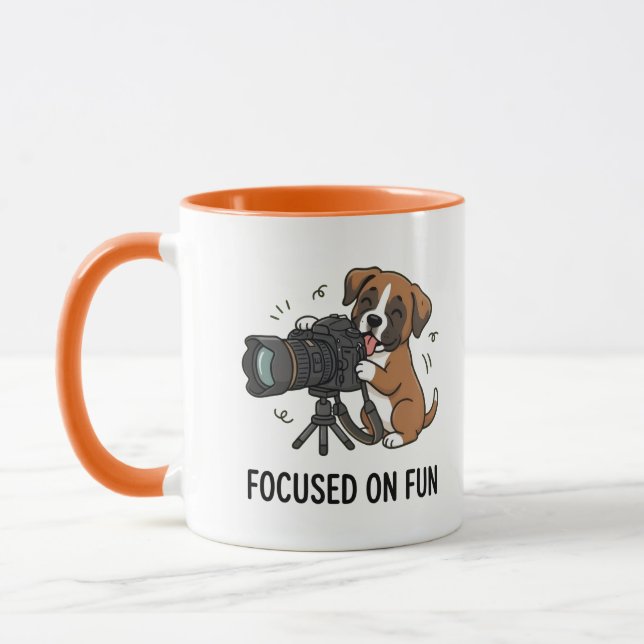Creative Boxer Puppy Camera Orange Coffee Tea Time Mug (Left)