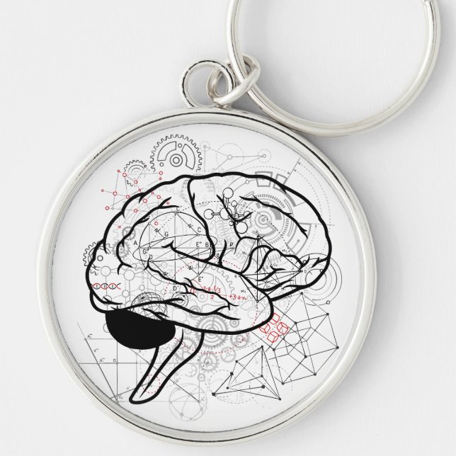 Creative Brain Artwork With Science Theme Keychain (Front)