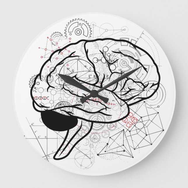 Creative Brain Artwork With Science Theme Large Clock (Front)