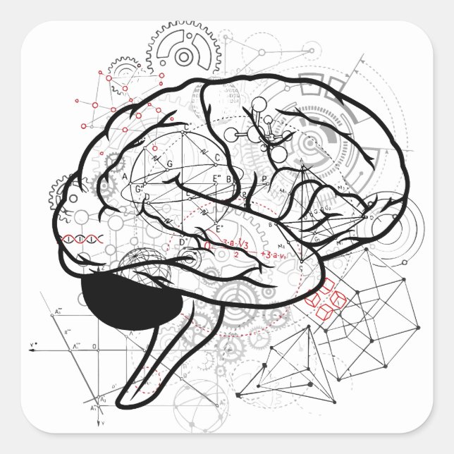 Creative Brain Artwork With Science Theme Square Sticker (Front)